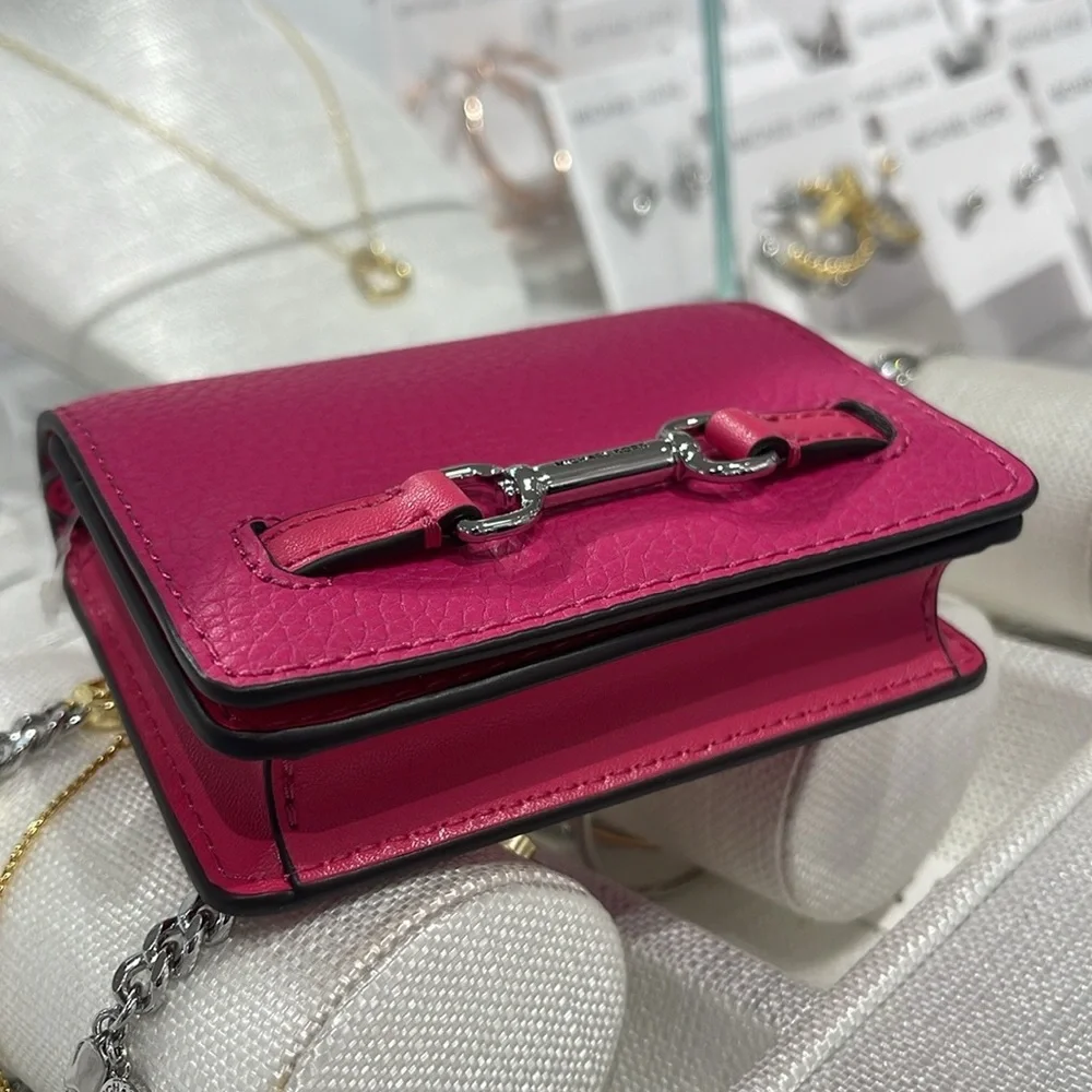 MICHAEL KORS Carson Small Pebbled Leather Flap Wallet DRAGONFRUIT NWT